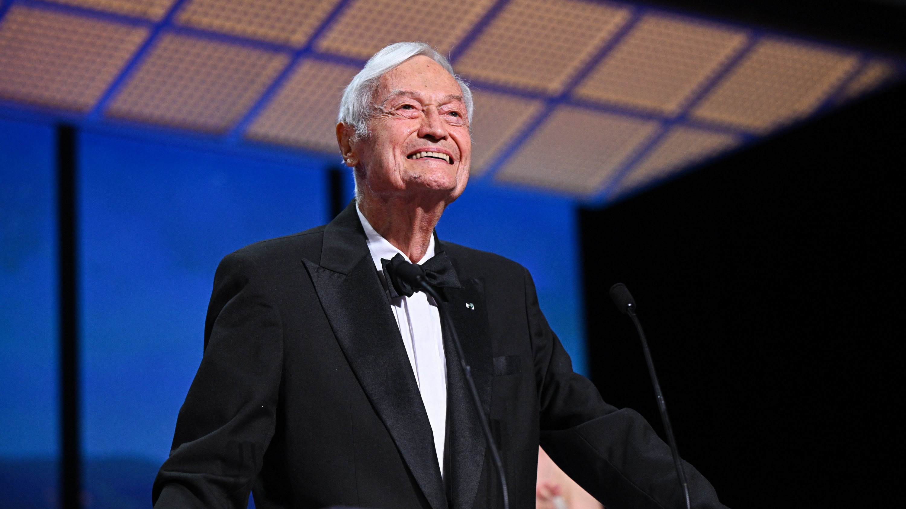 CANNES, FRANCE - MAY 27: Roger Corman present The Grand Prix Award during the closing ceremony during the 76th annual Cannes film festival at Palais des Festivals on May 27, 2023 in Cannes, France. (Photo by Stephane Cardinale - Corbis/Corbis via Getty Images)