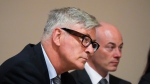 Alec Baldwin listens to testimony during a pretrial hearing in Santa Fe, N.M., on Monday, July 8, 2024. Baldwin is facing a single charge of involuntary manslaughter in the death of a cinematographer. (AP Photo/Ross D. Franklin, pool)