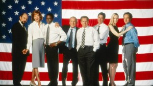 'THE WEST WING,' from left: Richard Schiff, Allison Janney, Dule Hill, John Spencer, Martin Sheen, Rob Lowe, Janel Moloney, Bradley Whitford,(Season 1), 1999-2006. photo: James Sorensen / ©NBC / Courtesy: Everett Collection