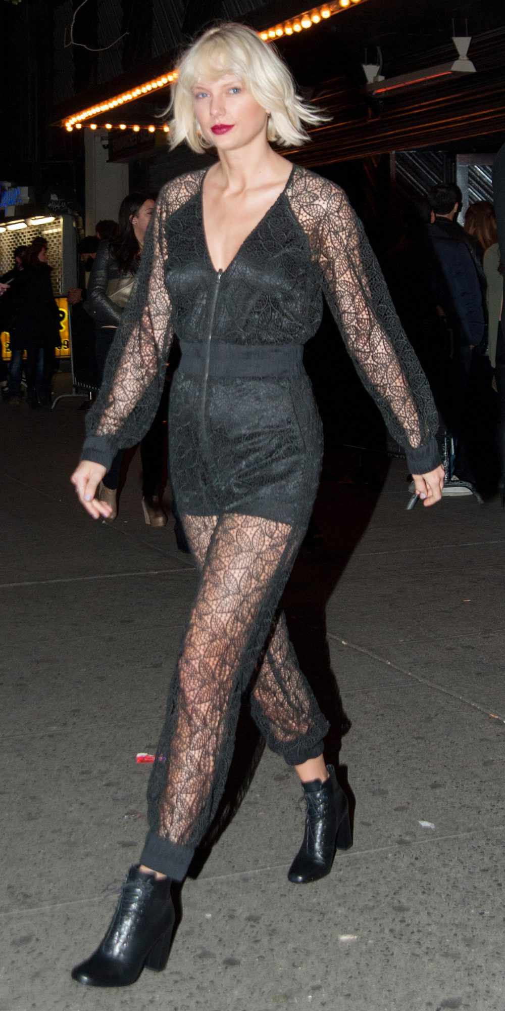 Taylor Swift in a black lace Haney jumpsuit