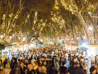 A vast multitude of people at Christmas in Bacelona, Spain