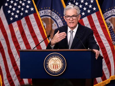 U.S. Federal Reserve Chair Jerome Powell at podium 