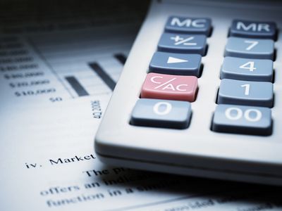 Calculator on chart of financial analysis and graphs