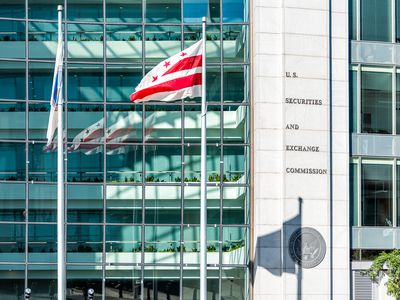 A flag waves outside the U.S. Securities and Exchange Commission building
