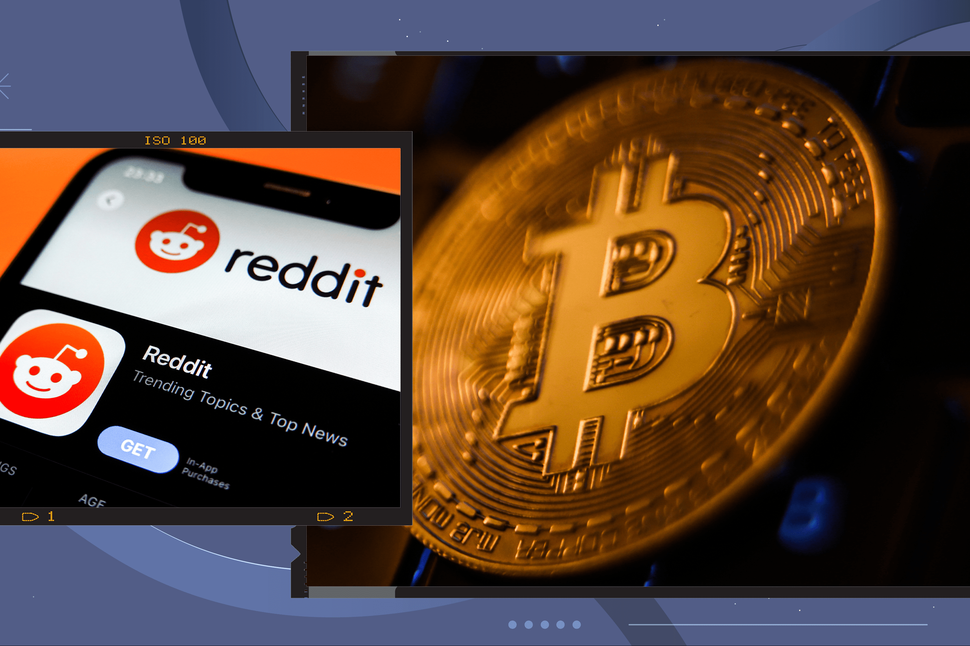 Reddit logo and Bitcoin Illustration