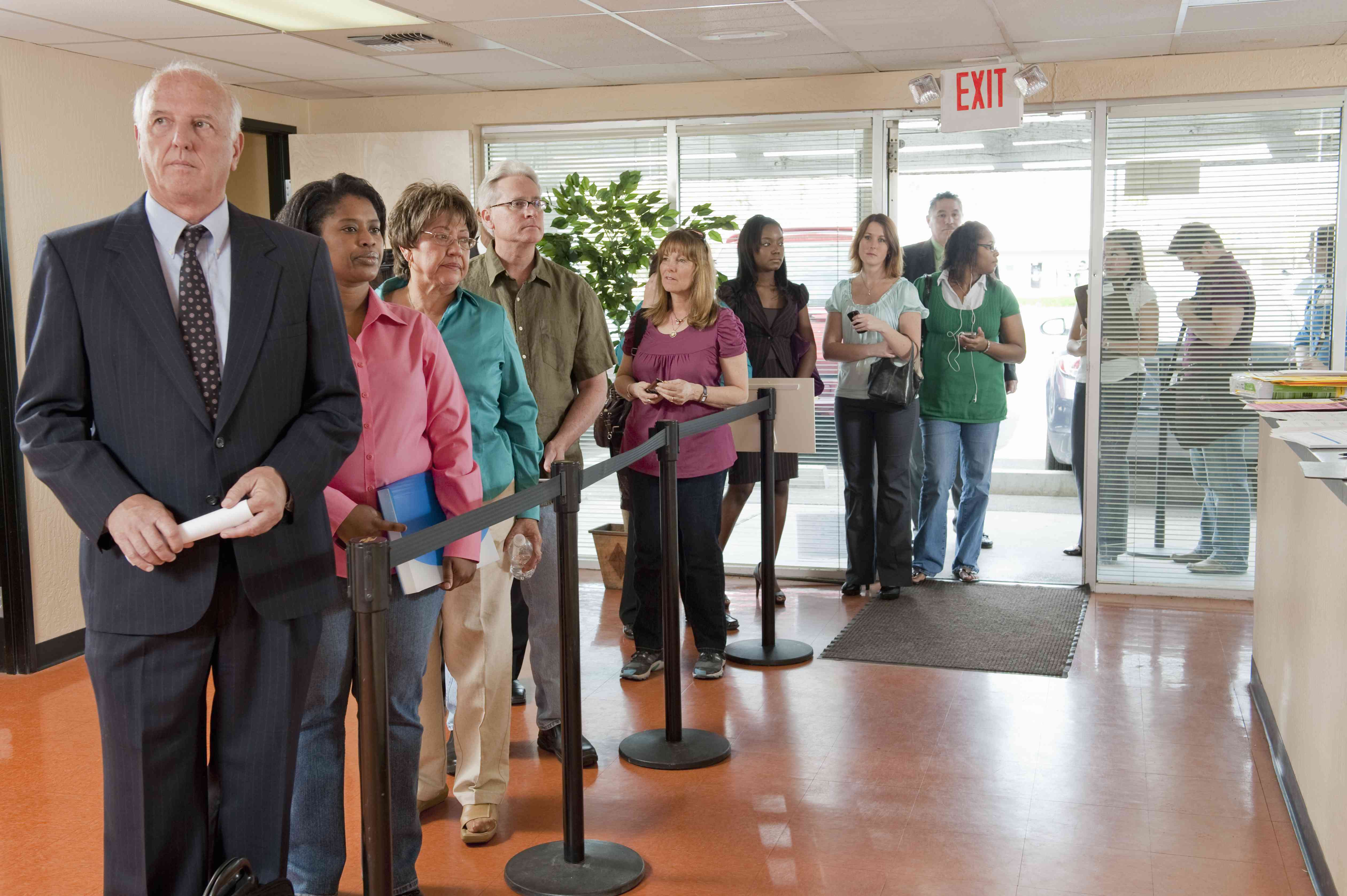 Long Line of People at Unemployment Office