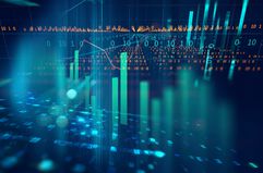 Stock Market Investment Graph with abstract background of bar graphs and numbers