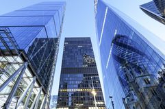 Law angle view of business skyscrapers