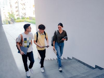 Students walk on campus.