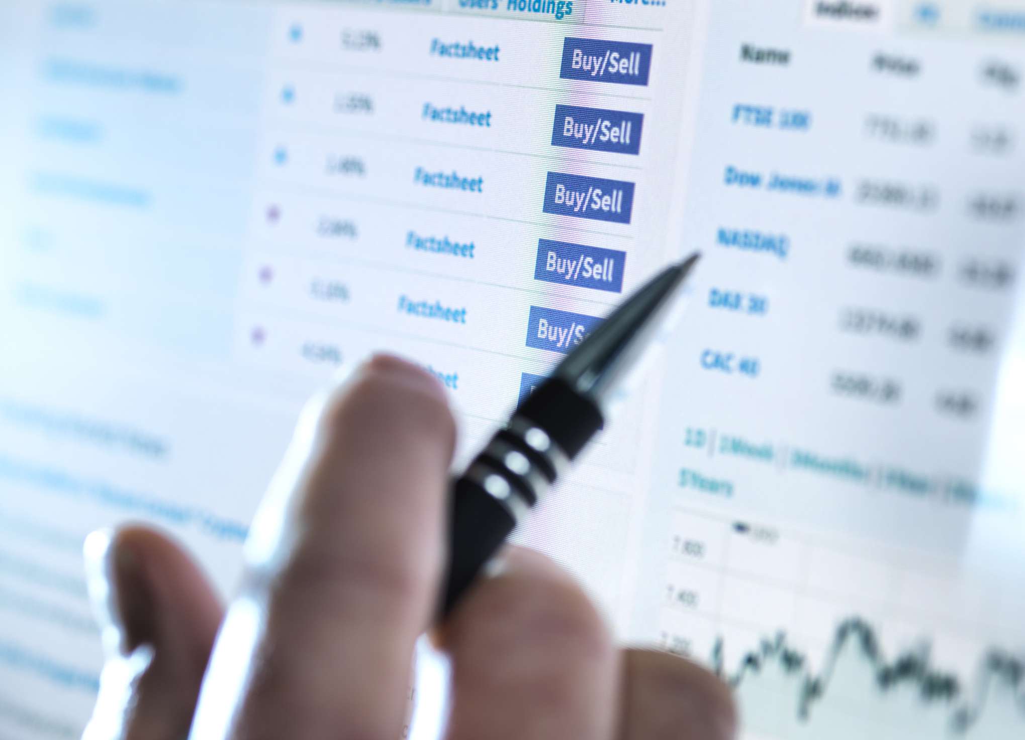 Hand of a stockbroker buying and selling shares online