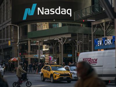 The Nasdaq logo is shown outside its building in Times Square