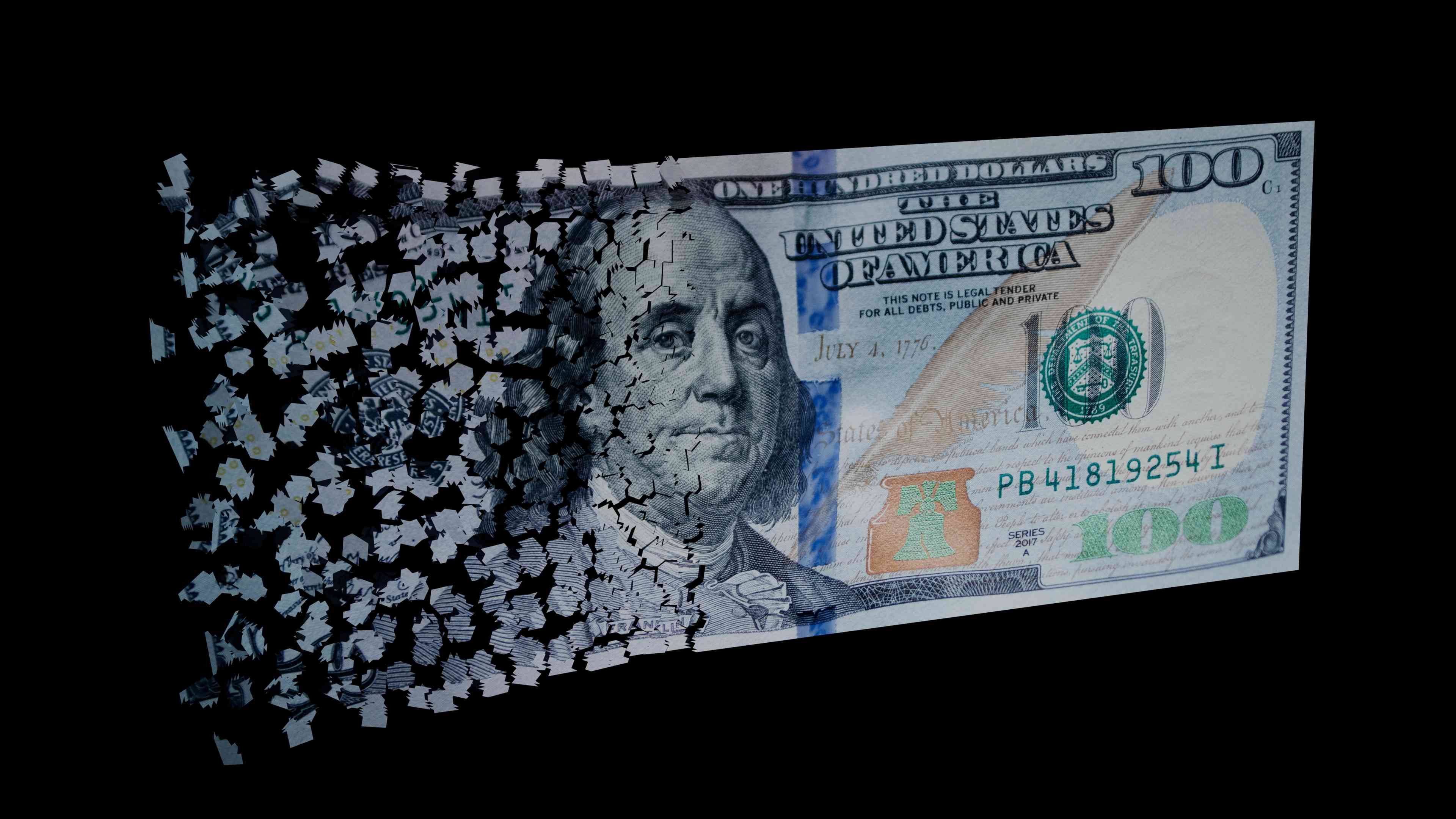 Disintegrating $100 U.S. dollar bill