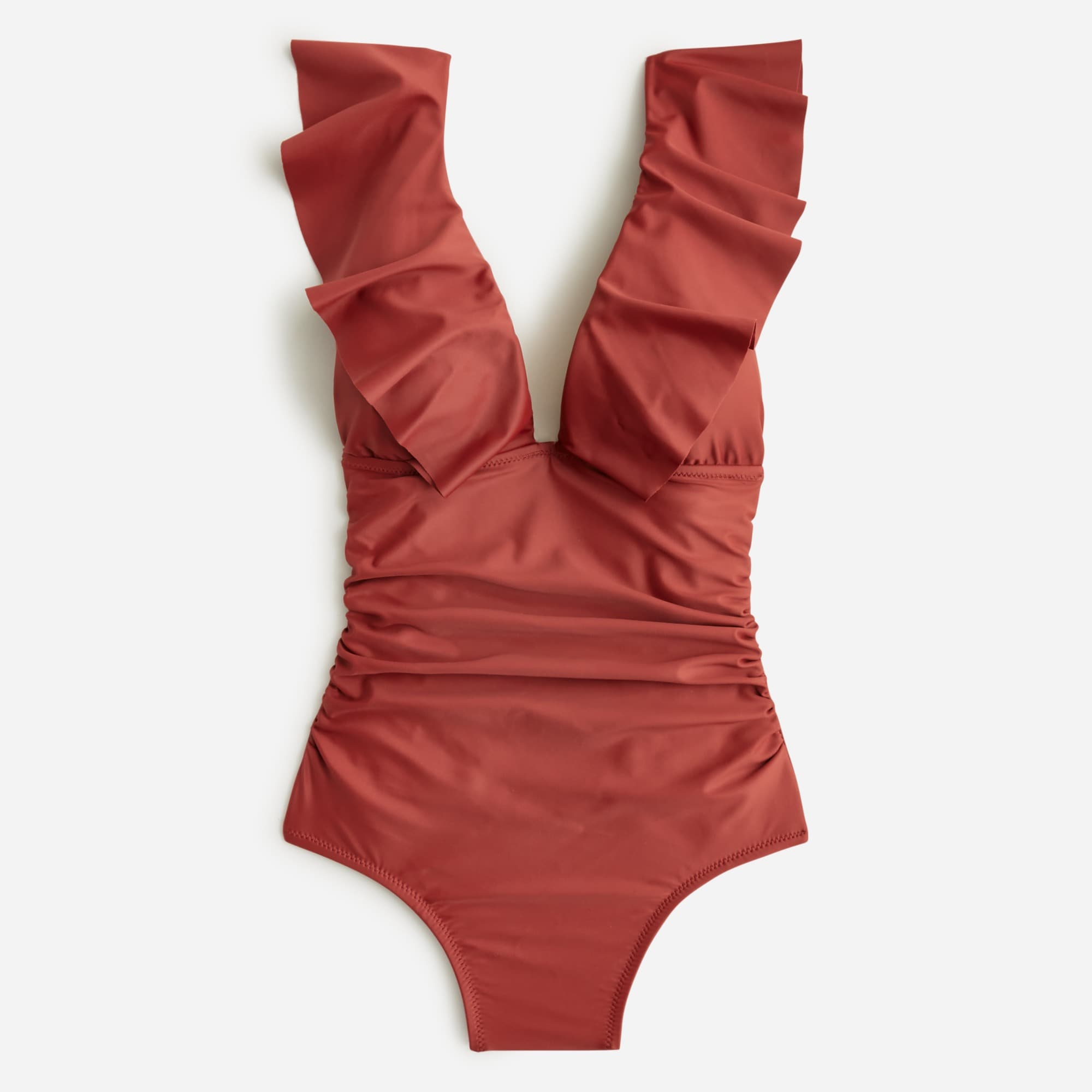  Ruched ruffle one-piece swimsuit