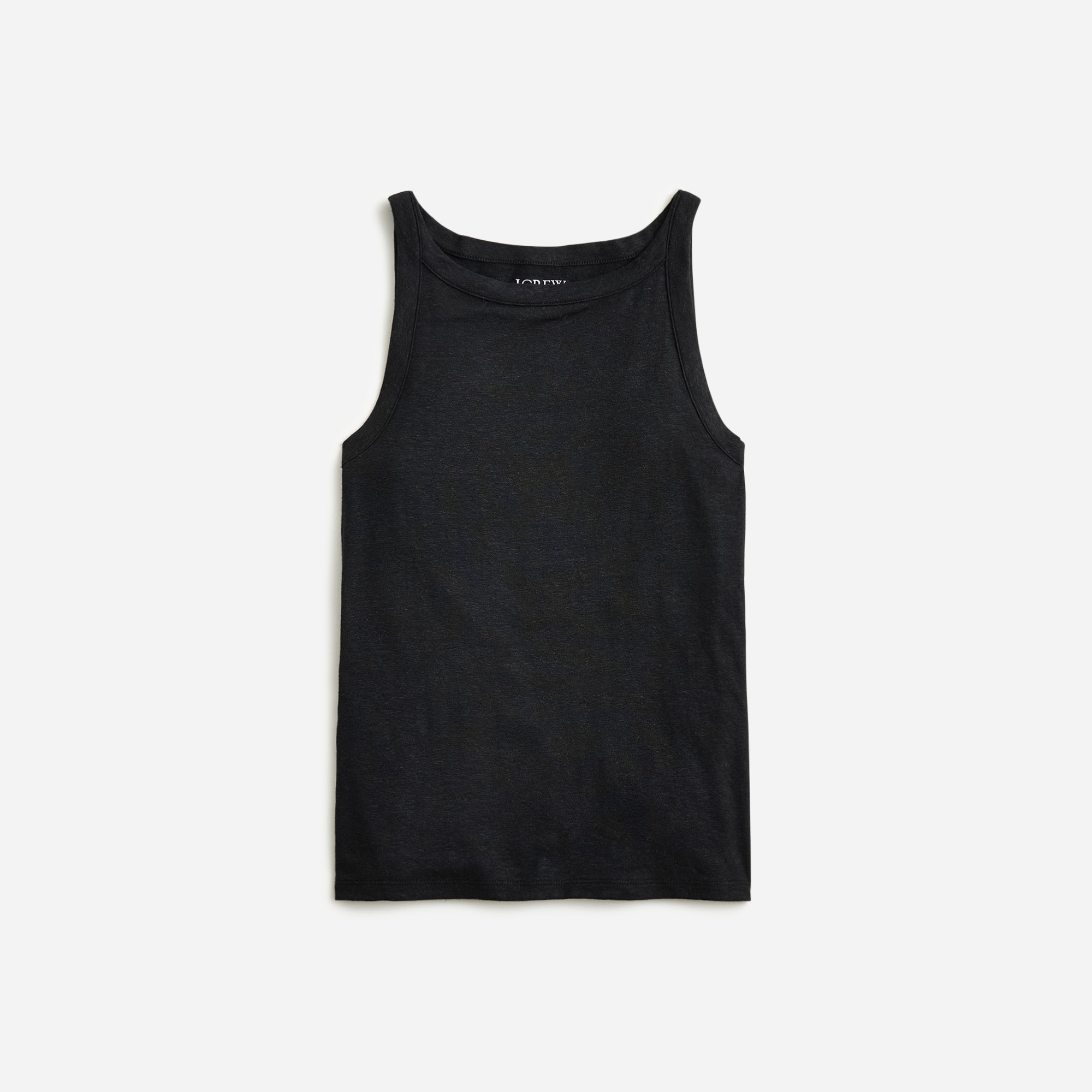  High-neck tank top in stretch linen blend