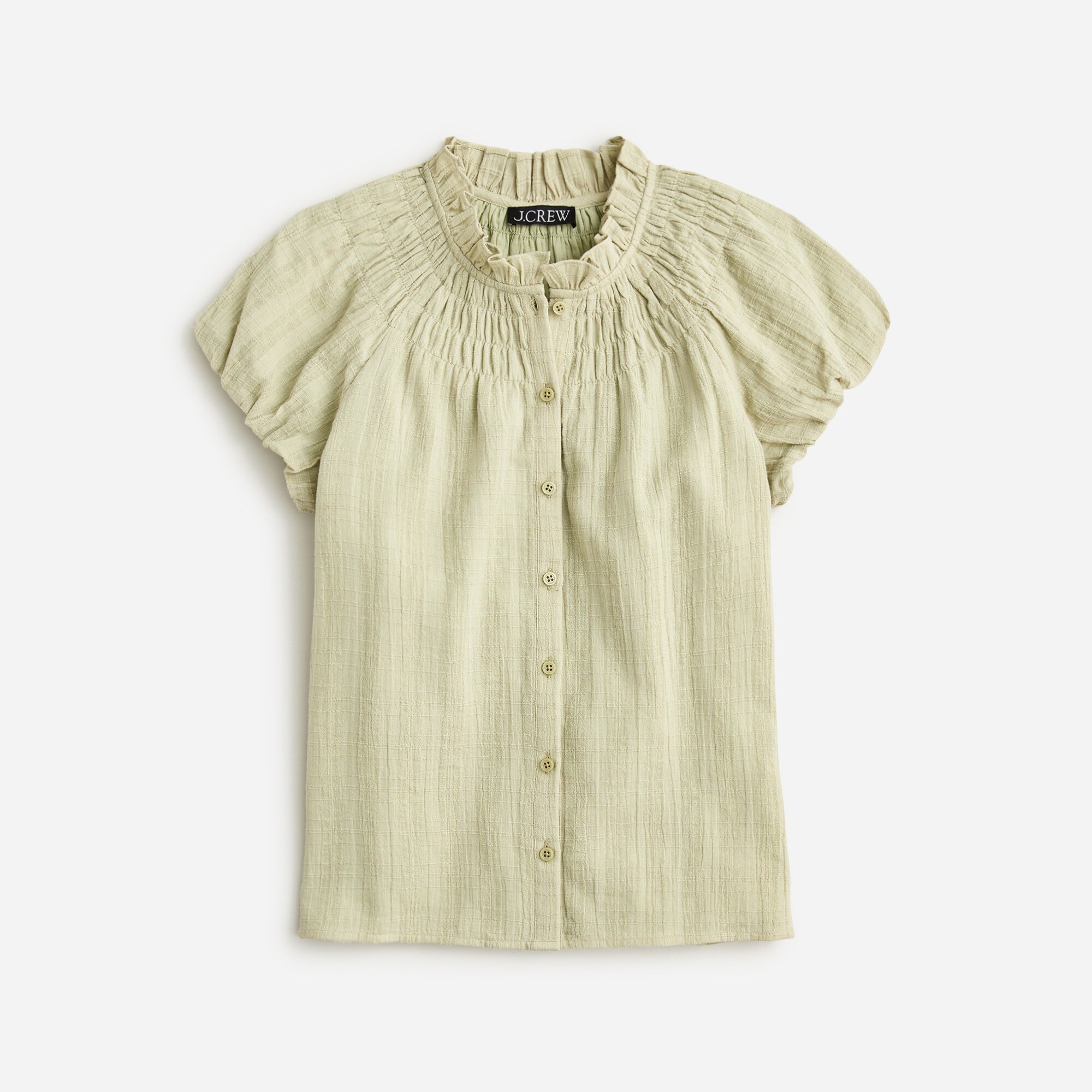  Smocked-neck top in textured gauze