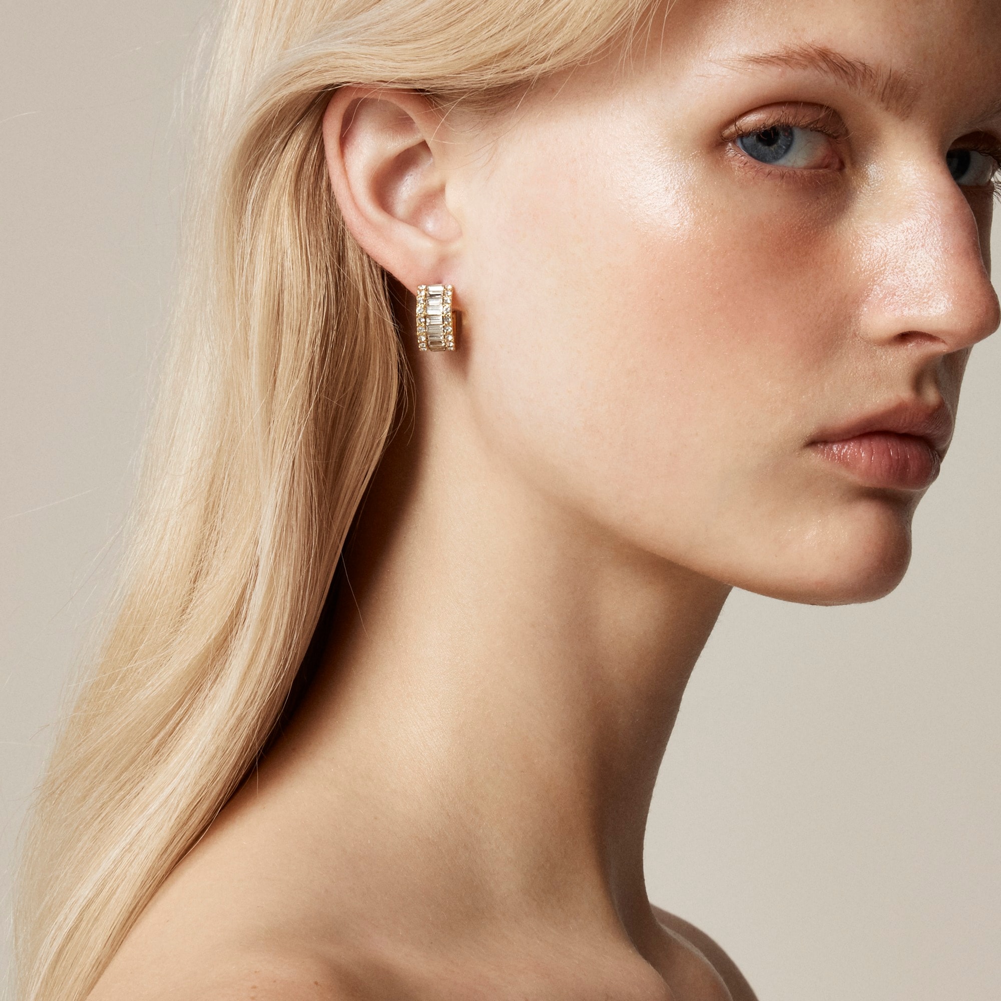 womens Baguette cubic zirconia hoop earrings