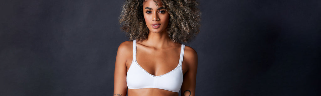 Female Model wearing the OnGossamer Cabana Cotton Bralette