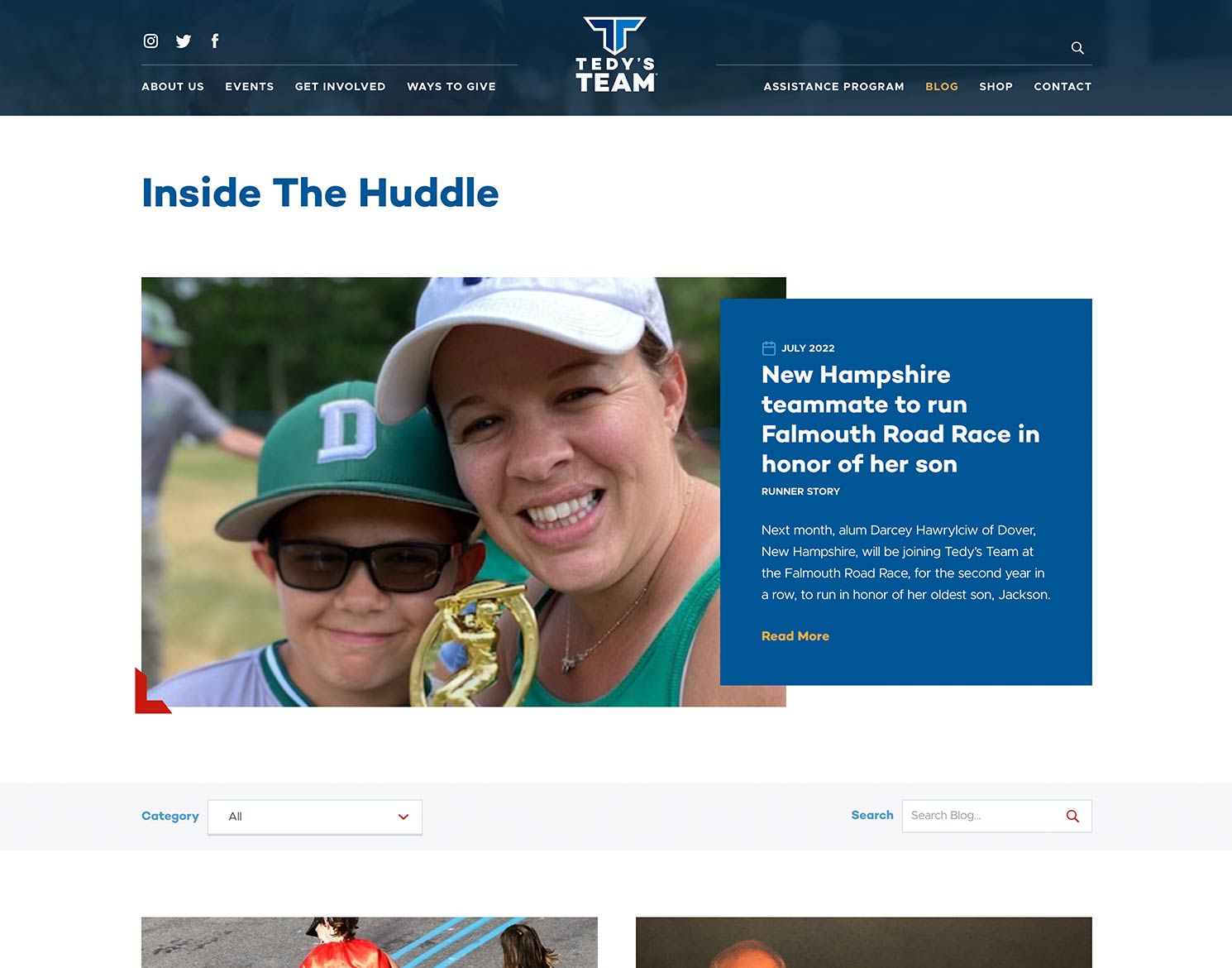 Tedy's Team website design showing the blog page