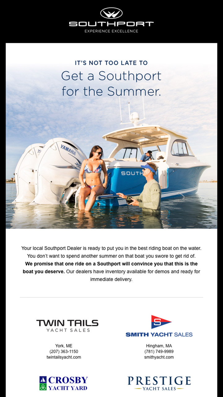 sample e-mailer design for Southport Boats