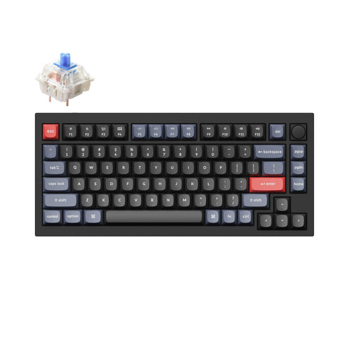 Keychron Q1 QMK VIA custom mechanical keyboard 75 percent layout full aluminum black frame B knob for Mac Windows iOS RGB backlight with hot swappable Gateron G Pro switch blue