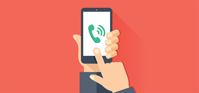 Illustration of a hand touching a call icon on a phone screen