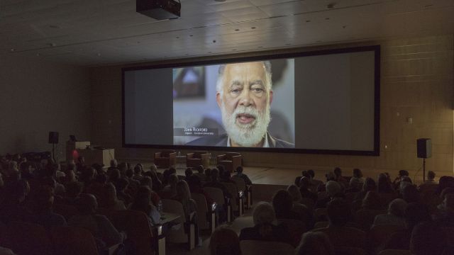 Film screening in large auditorium