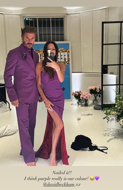David and Victoria Beckham Rewear Iconic Purple Wedding Outfits