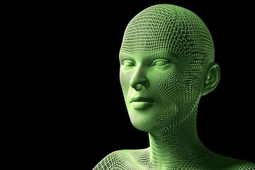 Green 3D model of a human face