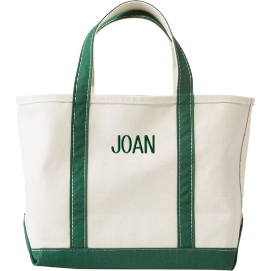 Boat and Tote with "JOAN" monogrammed on it.