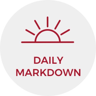 Red line illustration of sun and the words "Daily Markdown."