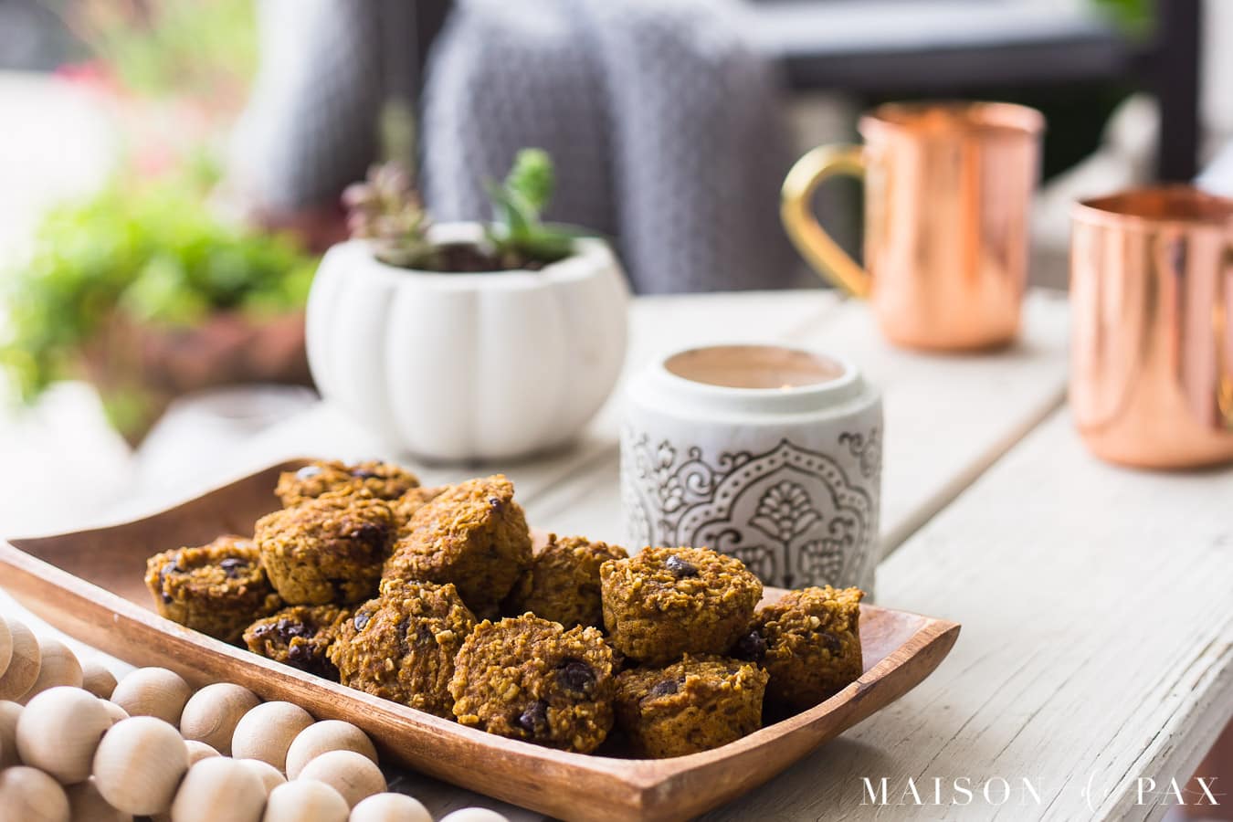 pumpkin muffins and copper mugs