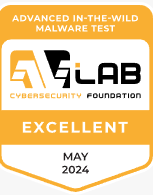 AVLab ha otorgado a Malwarebytes la calificación Excellent por mayo de 2024. Distintivo amarillo, blanco y negro.