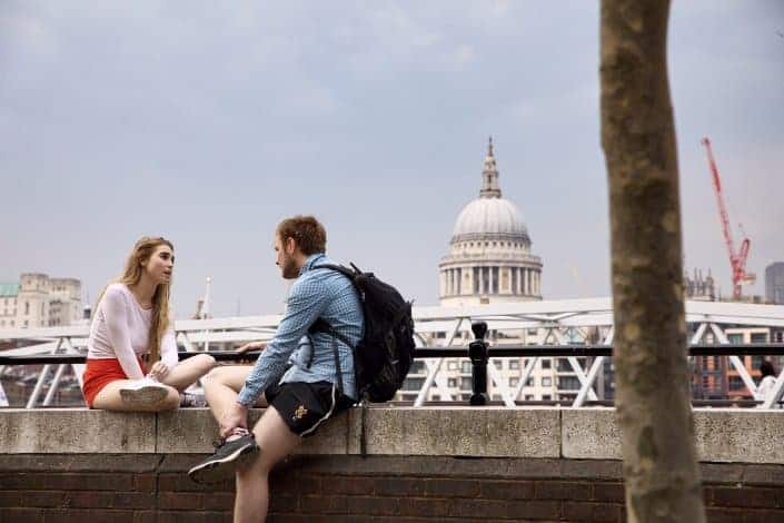 Couple talking outdoors