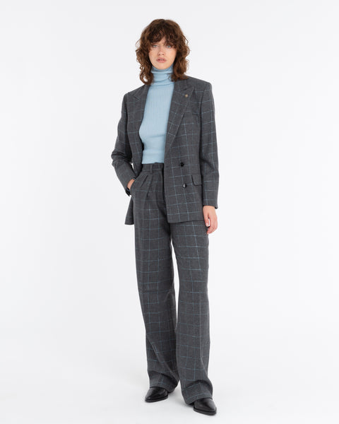 gray double pleated square lurex wool blend trousers