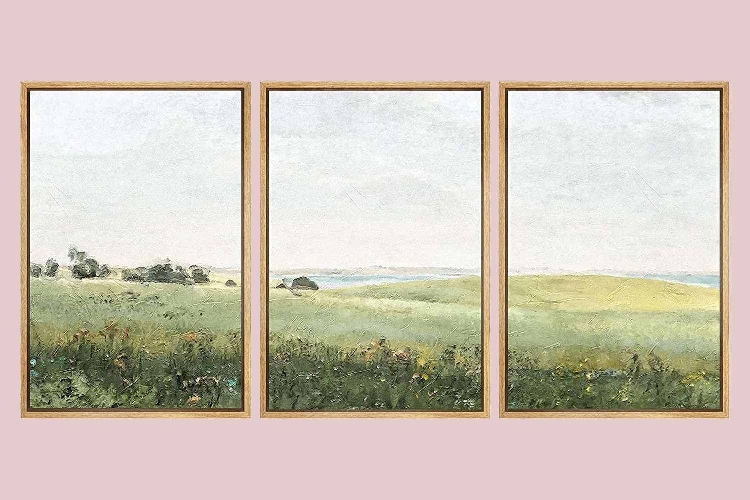 SIGNWIN Framed Canvas Print Wall Art Set Green Pasture Countryside Flower Field Nature Abstract Illustrations Modern Art