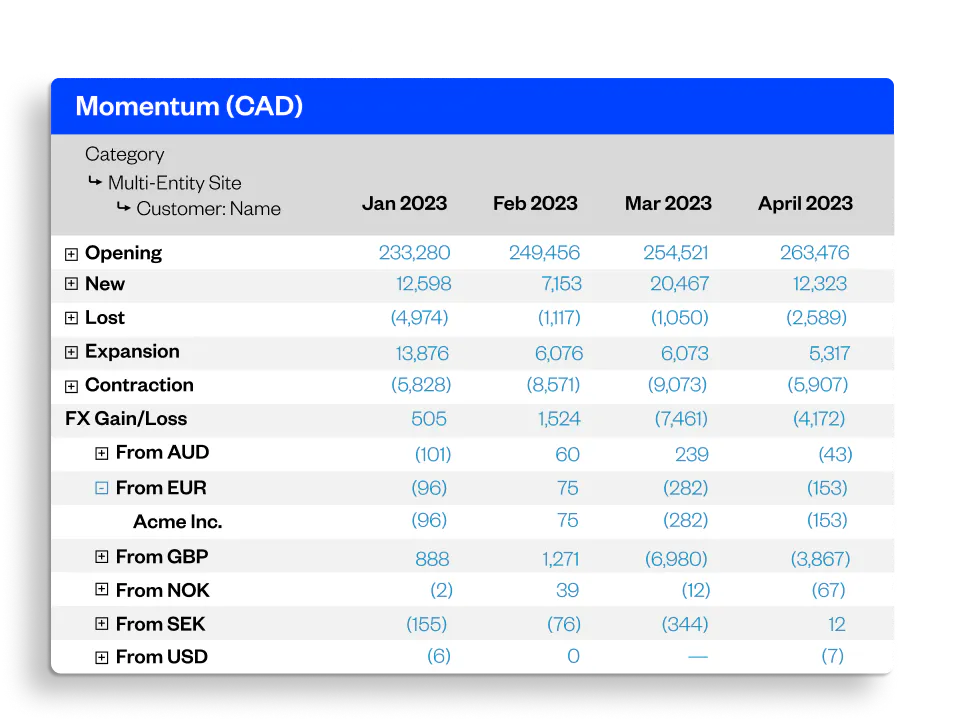 Subscription momentum report