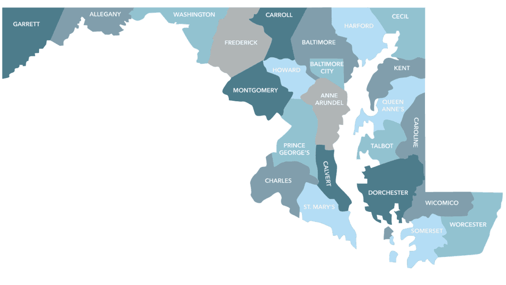 Maryland map with county names