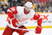 Detroit Red Wings right wing Christian Fischer (36) plays against the Nashville Predators during the first period of an NHL hockey game Saturday, March 23, 2024, in Nashville, Tenn. (AP Photo/Mark Zaleski)
