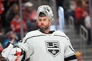 Los Angeles Kings goaltender Cam Talbot (39) plays against the Detroit Red Wings in the second period of an NHL hockey game Saturday, Jan. 13, 2024, in Detroit. (AP Photo/Paul Sancya)