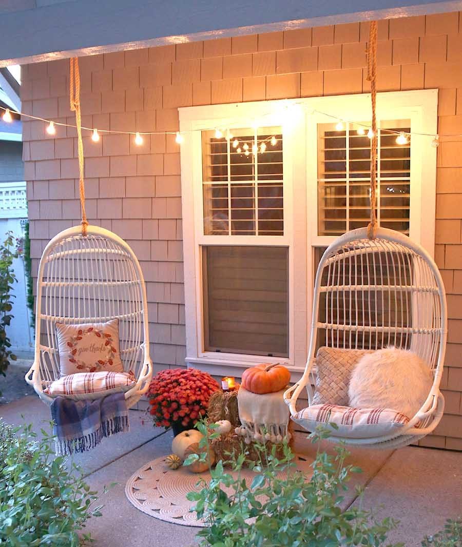 cozy fall porch at night