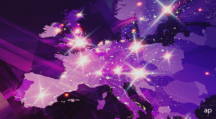 map of europe with sparkles