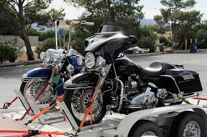 Motorcycles on a transport trailer