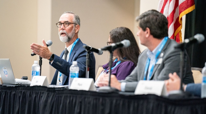 David Stafford, Region 4 Election Security Advisor for CISA, talks about tools to make counties and county officials safer. Photo by Denny Henry