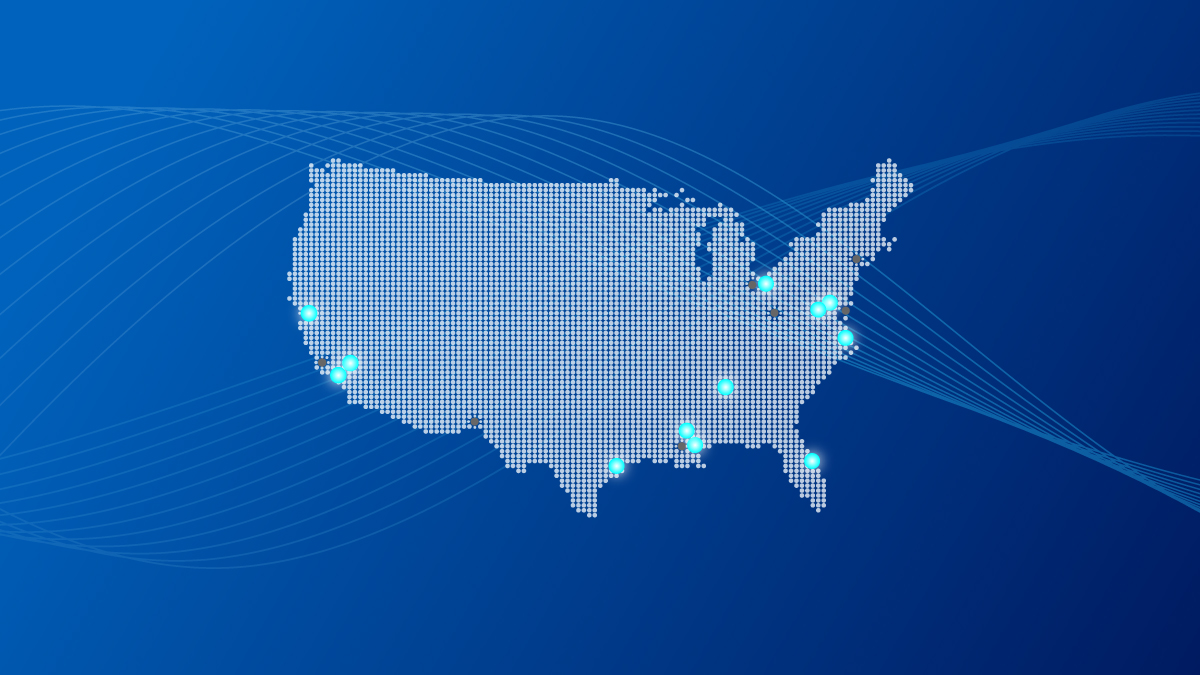 map of the US with the NASA centers highlighted