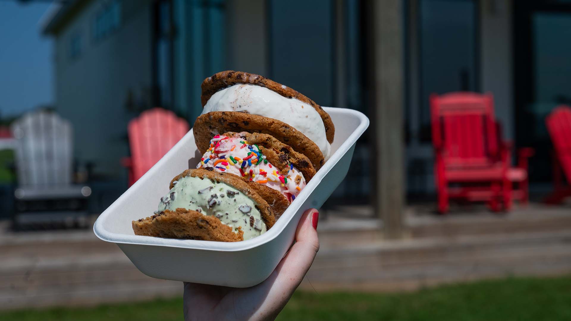 A scoop of ice cream outside of Talley Student Union