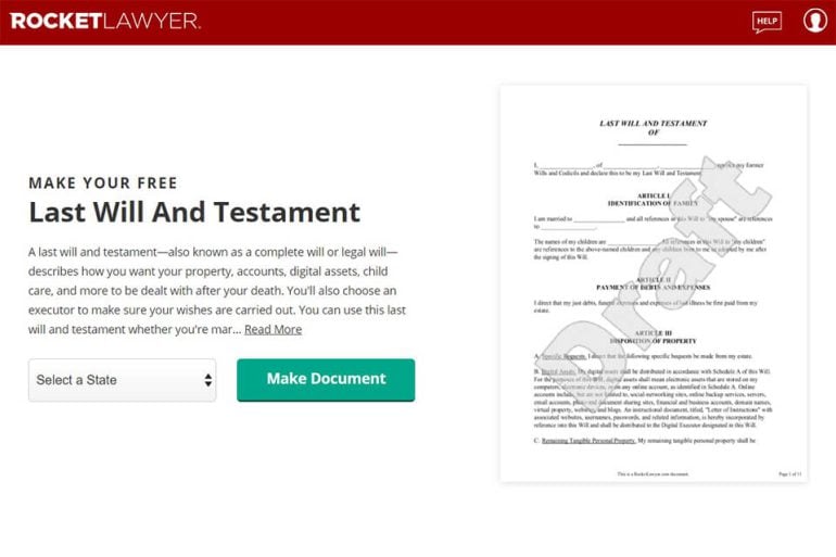 Rocket Lawyer screen shot of will maker software