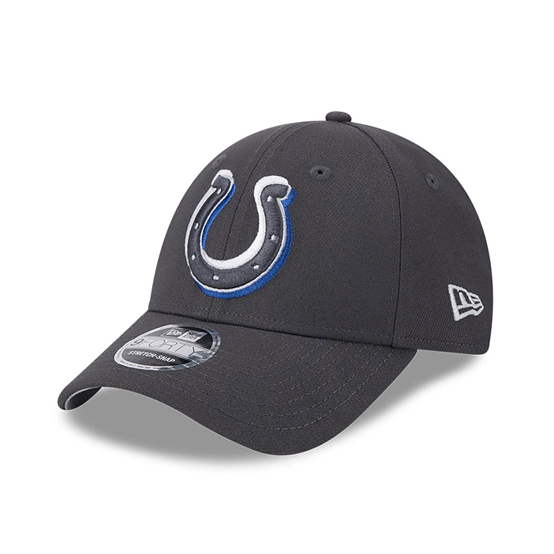 This is a Indianapolis Colts NFL Draft 2024 Dark Grey 9FORTY Stretch-Snap Cap 1