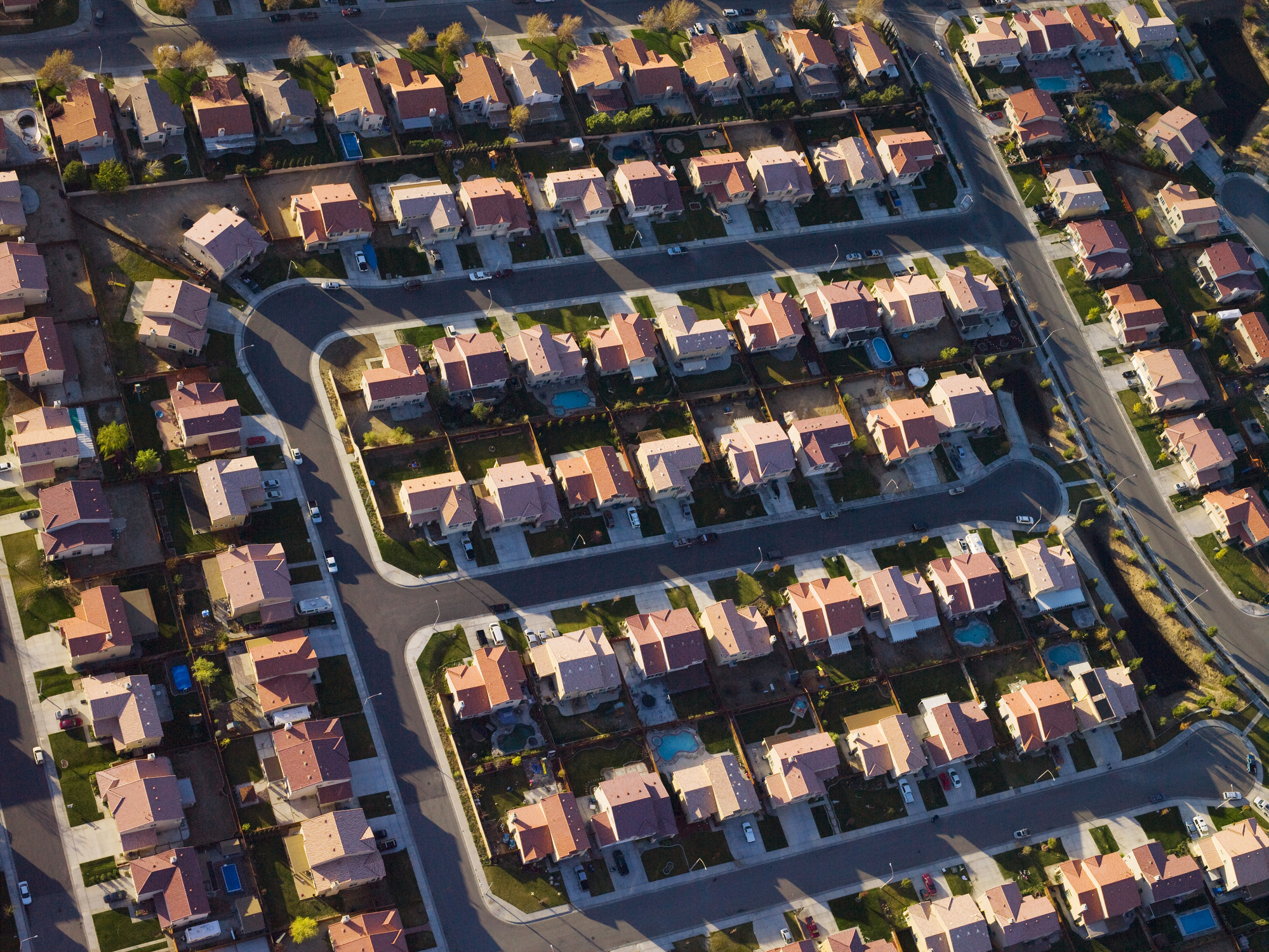 Row of terrace houses, aerial view