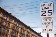Speed limit sign on Willow Avenue in Hoboken, Tuesday, June 14, 2022. (Reena Rose Sibayan | The Jersey Journal)