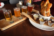 Beer Flight and Pretzel Sticks from Mudhen Brewing Company in Wildwood, NJ. (Lauren Musni | NJ Advance Media)